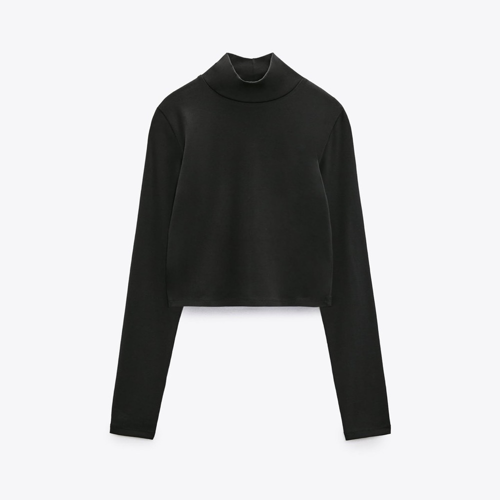 Zara Mock Neck Long Sleeve Crop - Dusty Black (Size Large)